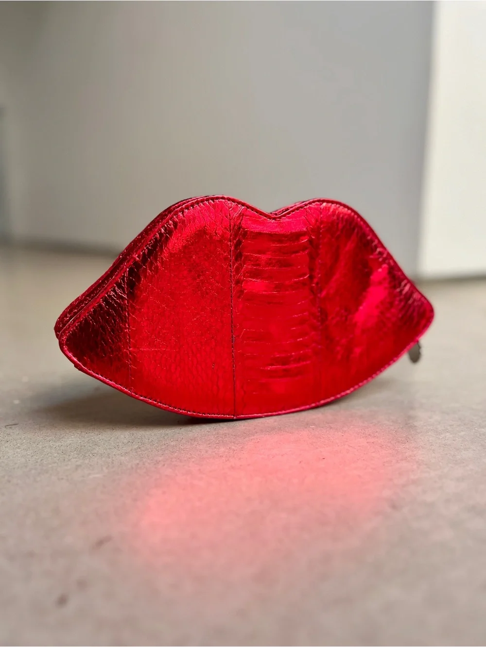 Lulu Guinness Metallic Red Croc/Snake Skin Lips Clutch Bag + Dustbag